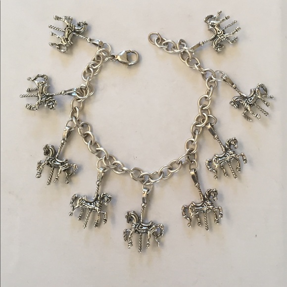 Sterling 925 3D carousel horse charm bracelet - Picture 2 of 3